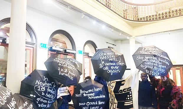 Protesters at the budget meeting, Newham Town Hall