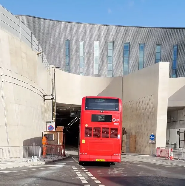 Bus entering Silvertown Tunnel